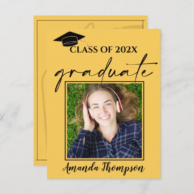 Class Of 2024 Yellow Photo Graduate Announcement Postcard (Front/Back)