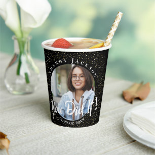 Class of 2024 You Did It Black Photo Graduation Paper Cups