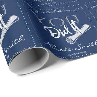 Class Of 2024 You Did It Blue White Graduation Wrapping Paper