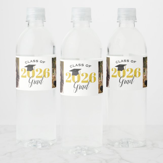 Class of 2025 2 photos Graduation Water Bottle Label (Bottles)