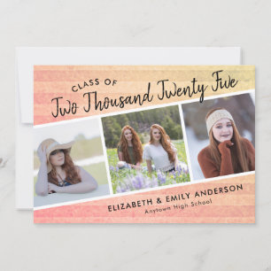 Class of 2025 3 Photos Rustic Graduation Invitation