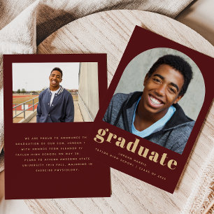 Class of 2025 Arch Burgundy Gold Photo Graduation Announcement