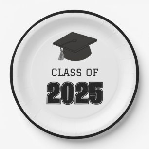 Class of 2025 Black and White Paper Plate