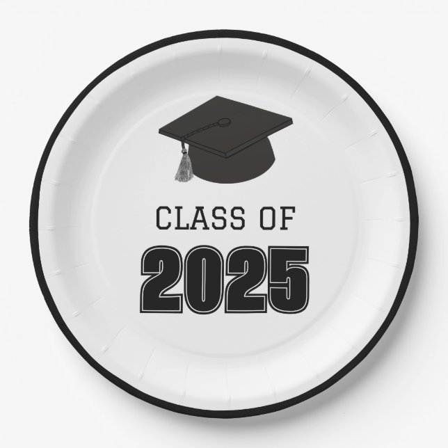 Class of 2025 Black and White Paper Plate (Front)