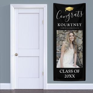 Class of 2025 Black Gold Photo Graduation Door Banner