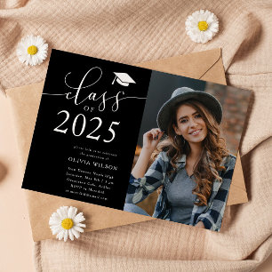 Class of 2025 Black Graduation Party Photo  Invitation