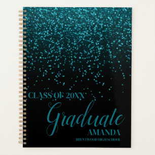 Class Of 2025 Black Teal Glitter Graduation Gift Planner