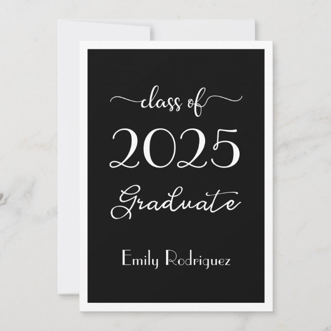 Class Of 2025 Black White Elegant Graduation Party Invitation (Front)