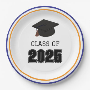 Class of 2025 Blue and Orange Paper Plate