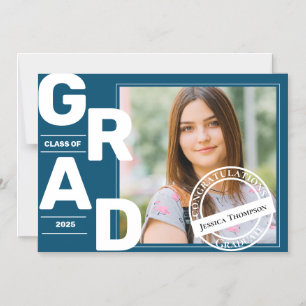 Class of 2025 Blue Bold Font Photo Graduation Magnetic Invitation