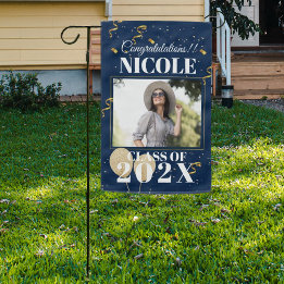 Class of 2025 Blue Confetti Grad Announcement Garden Flag