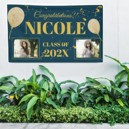 Class Of 2025 Blue Gold Balloon Photo Graduation Banner