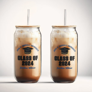Class of 2025 Blue Graduation Custom Graduate Can Glass