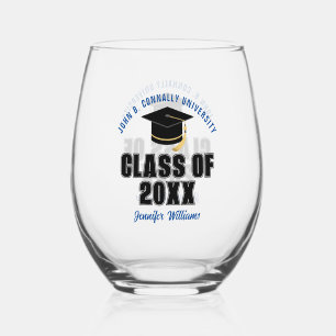 Class of 2025 Blue Graduation Custom Graduate Stemless Wine Glass