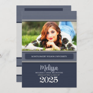 Class of 2025 Blue Pinstripe Photo Graduation Invitation