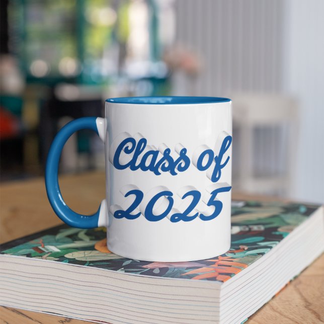 Class of 2025 blue script graduation large coffee mug (Creator Uploaded)