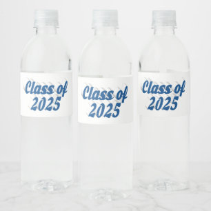 Class of 2025 blue text graduation  water bottle label