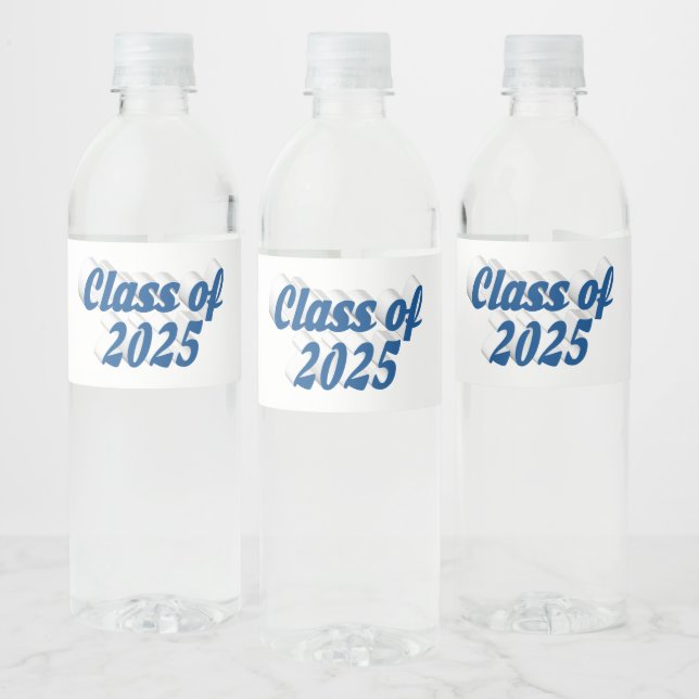 Class of 2025 blue text graduation  water bottle label (Bottles)