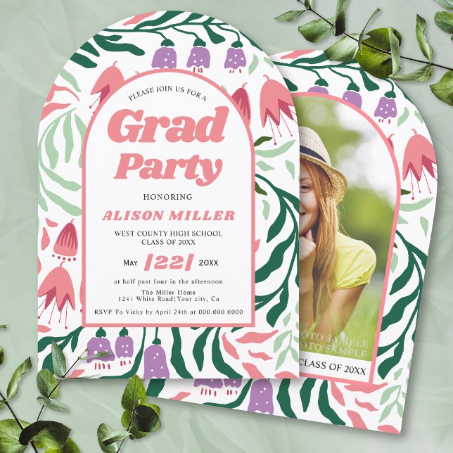 Class Of 2025 boho retro flowers Graduation arched Invitation (Creator Uploaded)