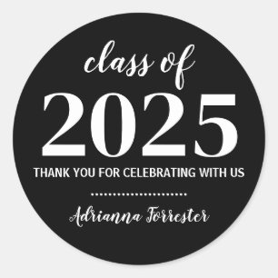 Class Of 2025 Bold Graduate Thank You Black Classic Round Sticker