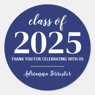 Class Of 2025 Bold Graduate Thank You Blue Classic Round Sticker