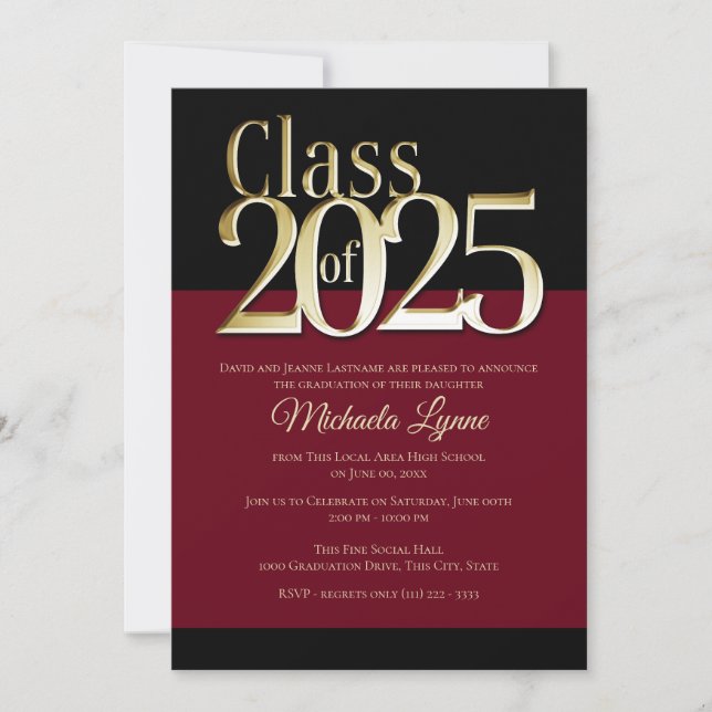 Class of 2025 Burgundy and Gold Grad Invitation (Front)