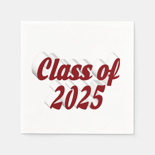 Class of 2025 burgundy text graduation napkin (Front)