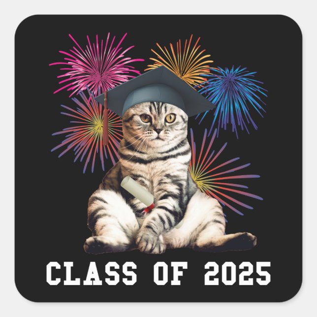 Class of 2025 Cat Lover Square Sticker (Front)