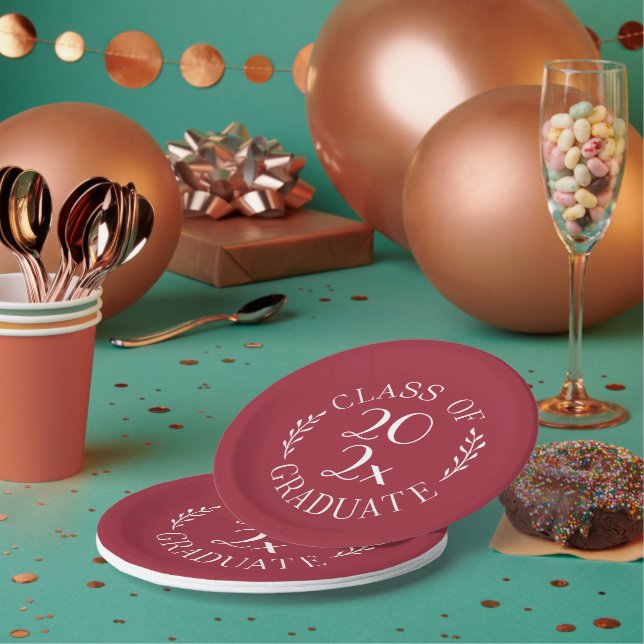 Class Of 2025 Chic Burgundy White Graduation Party Paper Plate (Multi)
