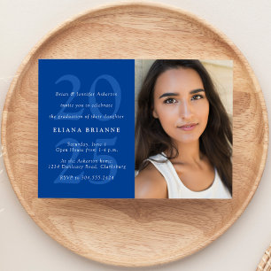 Class of 2025 classic blue graduation party photo invitation