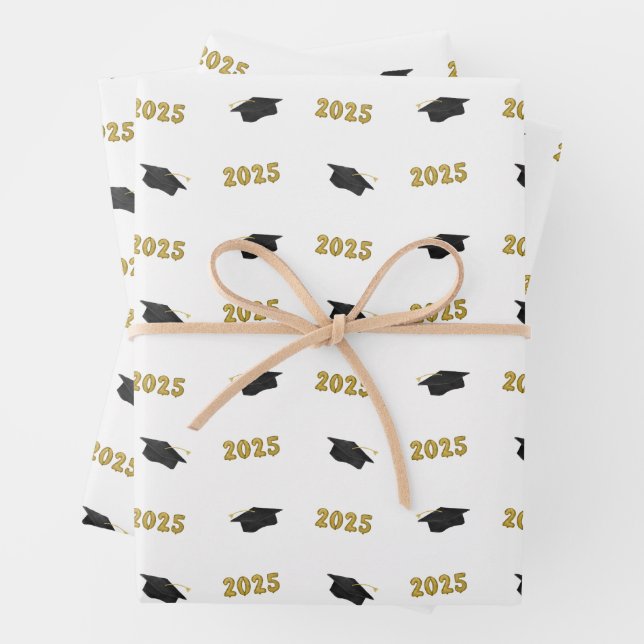 Class of 2025 Classic Grad Cap and Balloons Wrapping Paper Sheet (In situ)