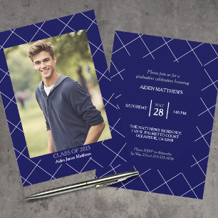 Class of 2025 Classic Navy Blue Photo Graduation Invitation