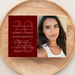 Class of 2025 classic red photo graduation party invitation