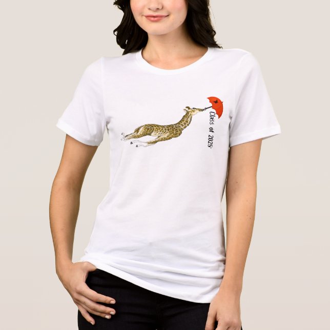 Class of 2025 Current Year Cute Giraffe Umbrella  Tri-Blend Shirt (Front)