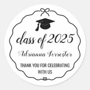 Class Of 2025 Cute Bow Graduate Hat   Thank You Classic Round Sticker