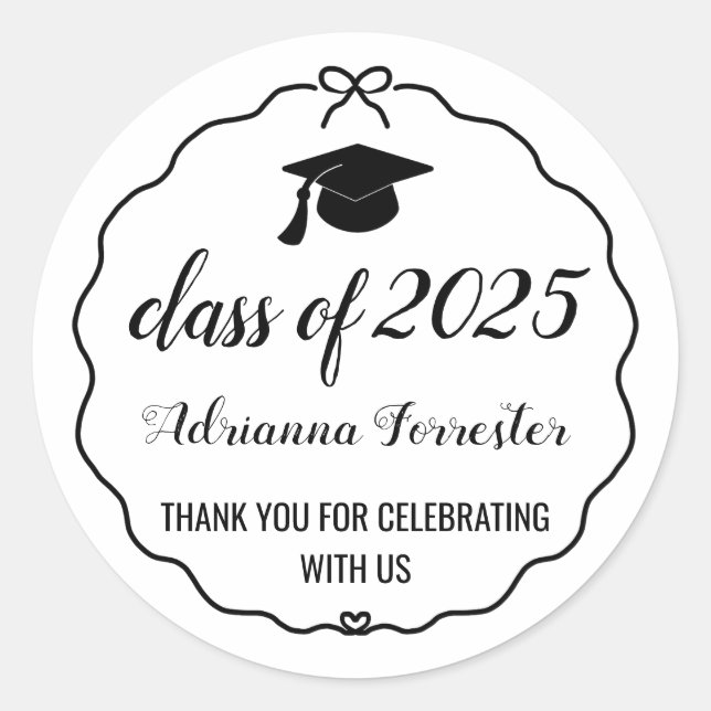 Class Of 2025 Cute Bow Graduate Hat | Thank You Classic Round Sticker (Front)