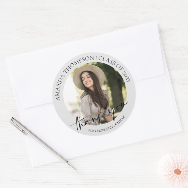 Class Of 2025 cute Photo Graduation Thank You  Classic Round Sticker (Envelope)