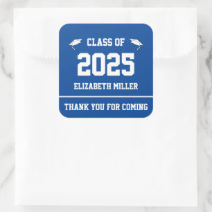 Class of 2025 Deep Blue and White Thank You Favour Square Sticker