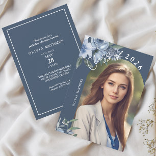 Class of 2025 Dusty Blue Rose Custom Photo Invitation