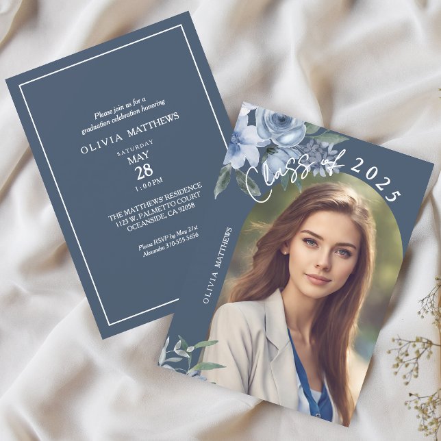 Class of 2025 Dusty Blue Rose Custom Photo Invitation (Creator Uploaded)