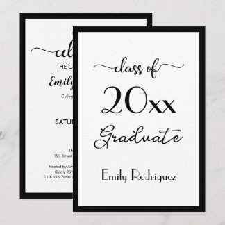 Class Of 2025 Elegant Black White Graduation Party Invitation