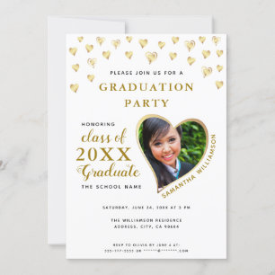 Class of 2025 Elegant White and Gold Graduation Invitation