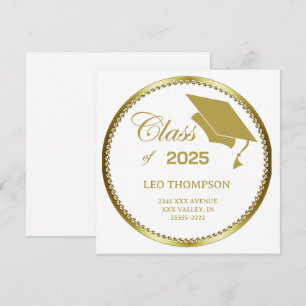 Class of 2025 Elegant white Gold Return Address Invitation