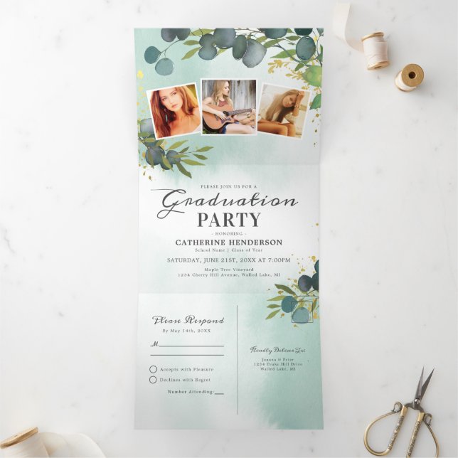 Class of 2025 Eucalyptus Graduation Party Tri-Fold Invitation (Inside)