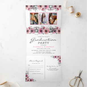 Class of 2025   Floral 2 in 1 Graduation Party Tri-Fold Invitation