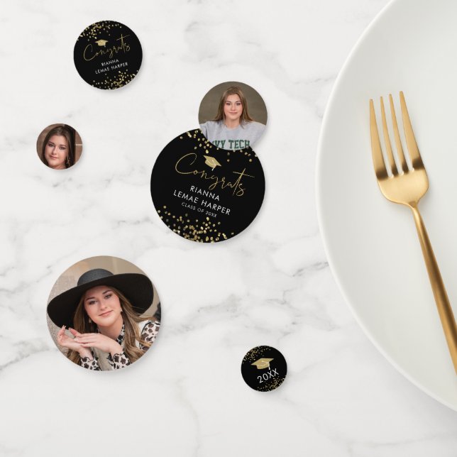 Class Of 2025 Fun Gold Glitter Photo Graduation Confetti (Group)