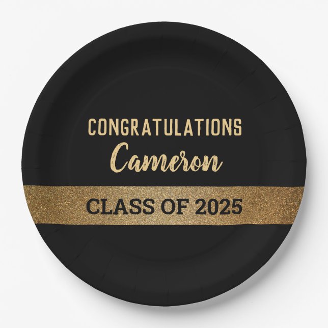 Class of 2025 Gold Congratulations Graduate  Paper Plate (Front)