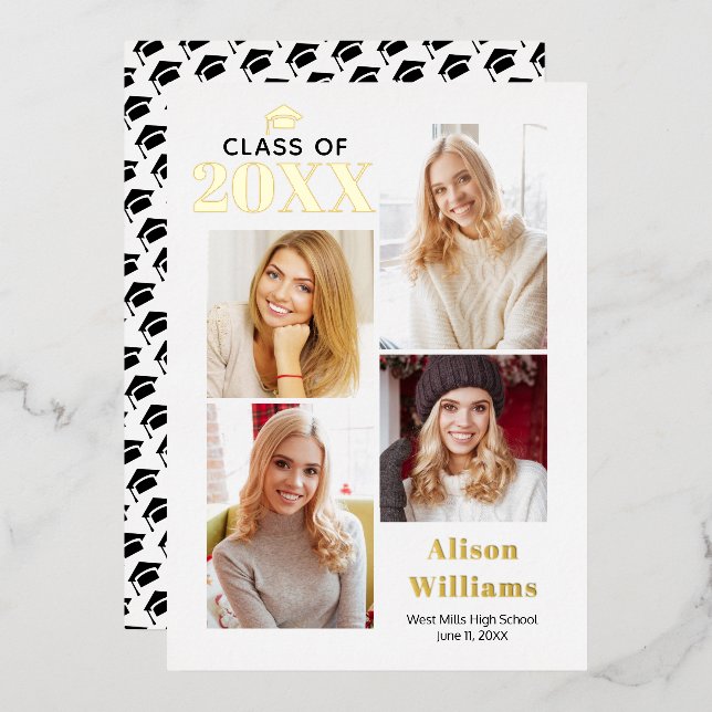 Class of 2025 gold foil graduation 4 photos (Front/Back)