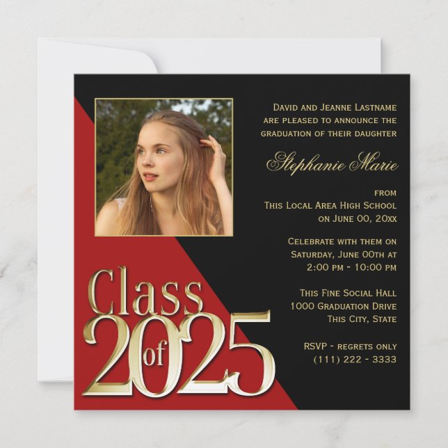 Class of 2025 Gold Grad Red with Photo Invitation (Front)