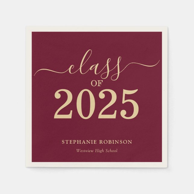 Class of 2025 Gold Maroon Graduation Party Napkin (Front)